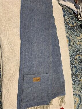 Light Blue Herringbone Women's Scarf with Fringe